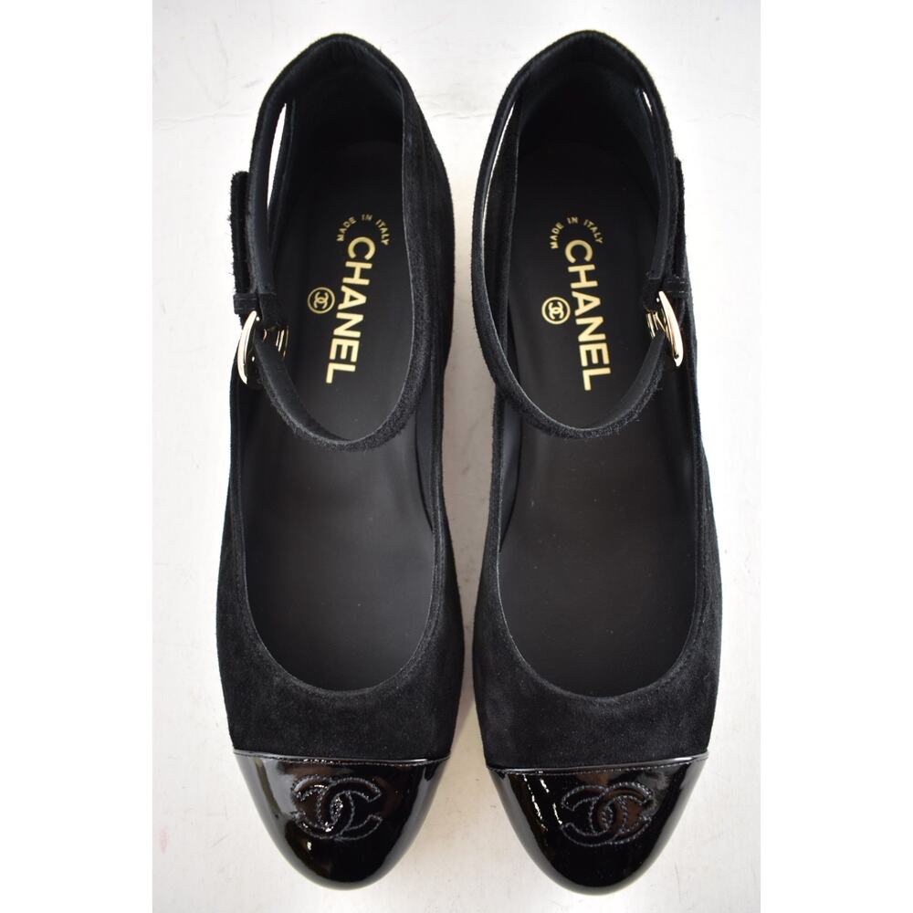 Chanel 24K Black Suede Patent CC Mary Jane Ankle Strap Ballerina Ballet Flat 40 - Picture 13 of 16